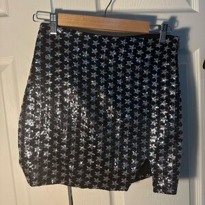 Altar'd State Black Silver Sequin Bubble Mini Skirt